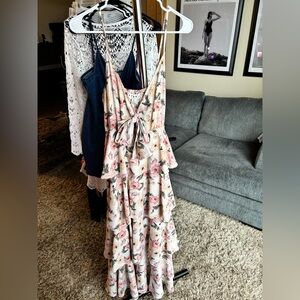 Floral Tiered Ruffle Maxi Dress - Pink Roses on Cream